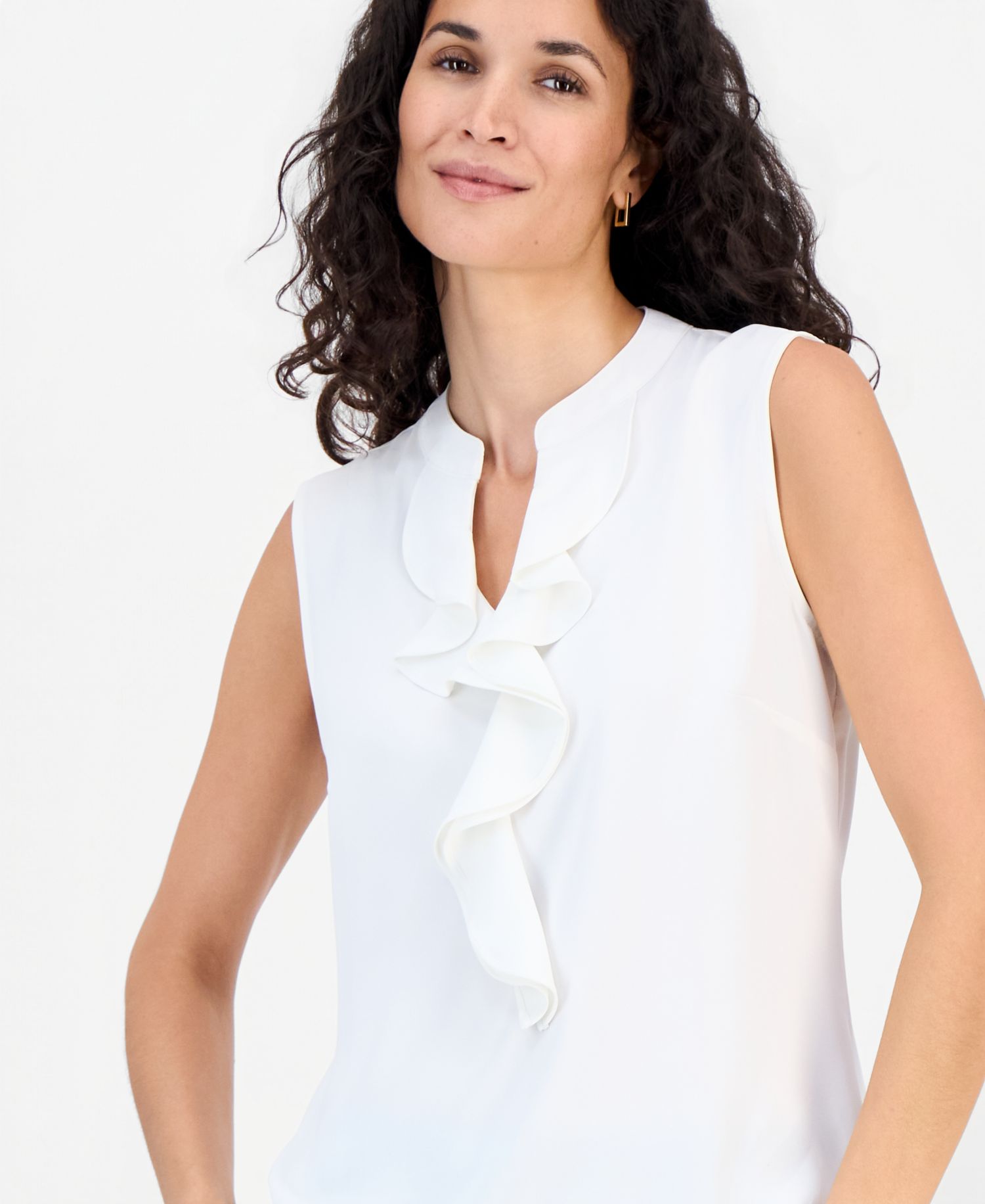 Women's Ruffled Split-Neck Sleeveless Blouse