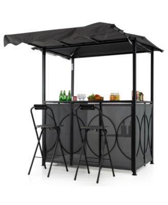 Outdoor Grill Gazebo with Double-Tier Canopy and 2 Bar Chairs