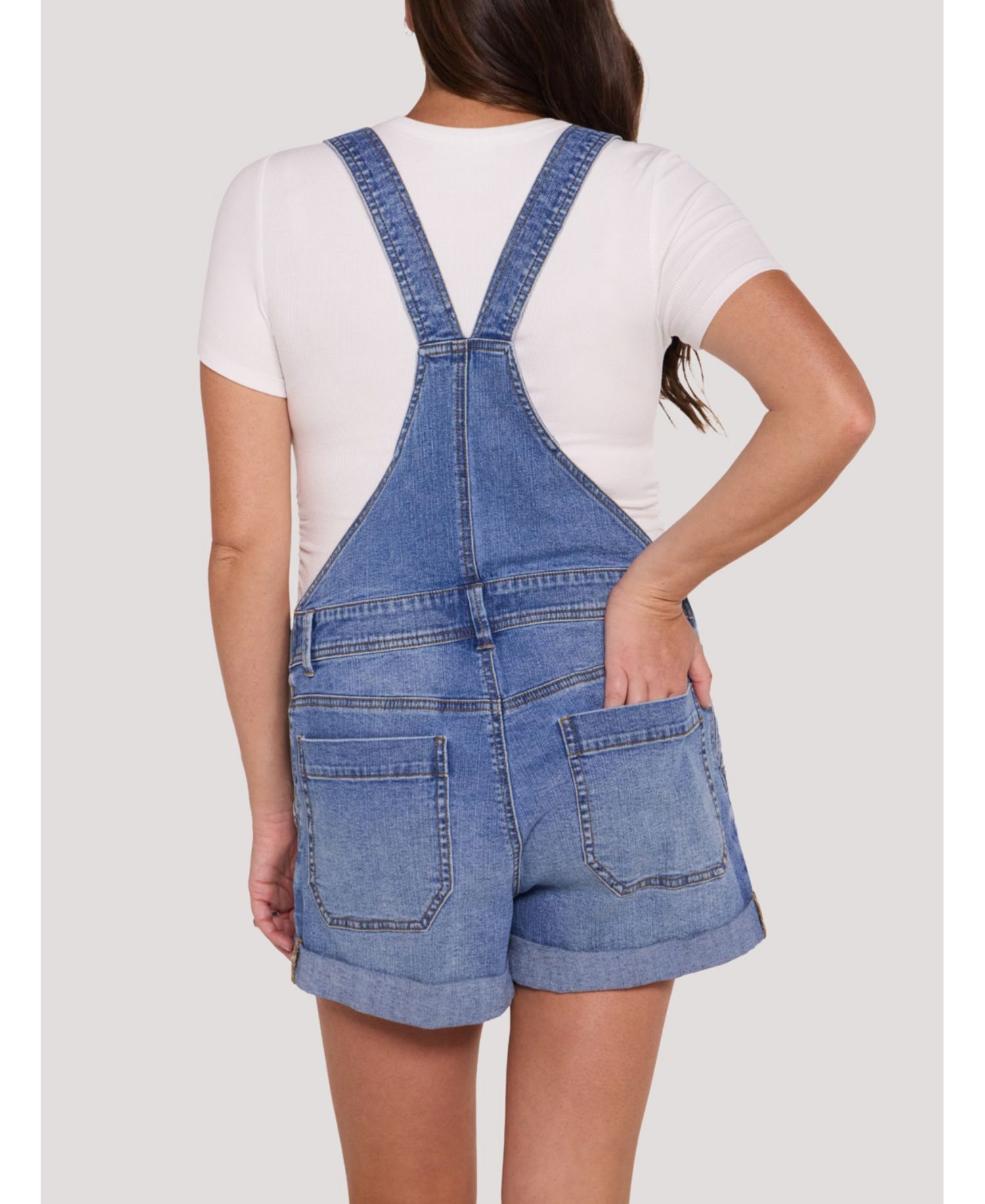 Women's Motherhood Stretch Waist Short Overalls