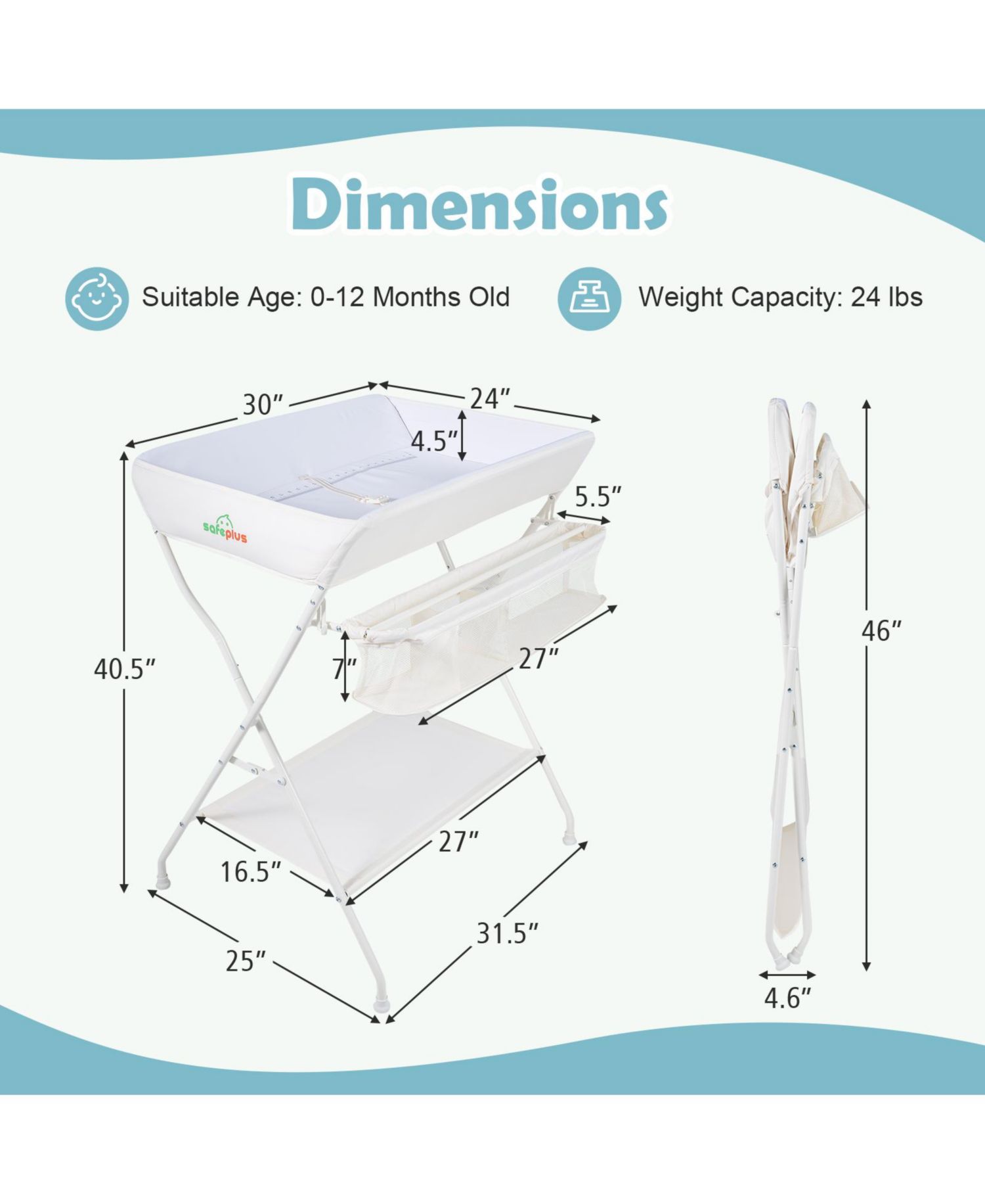 Infant Baby Changing Table Folding Diaper Station Organizer with Storage