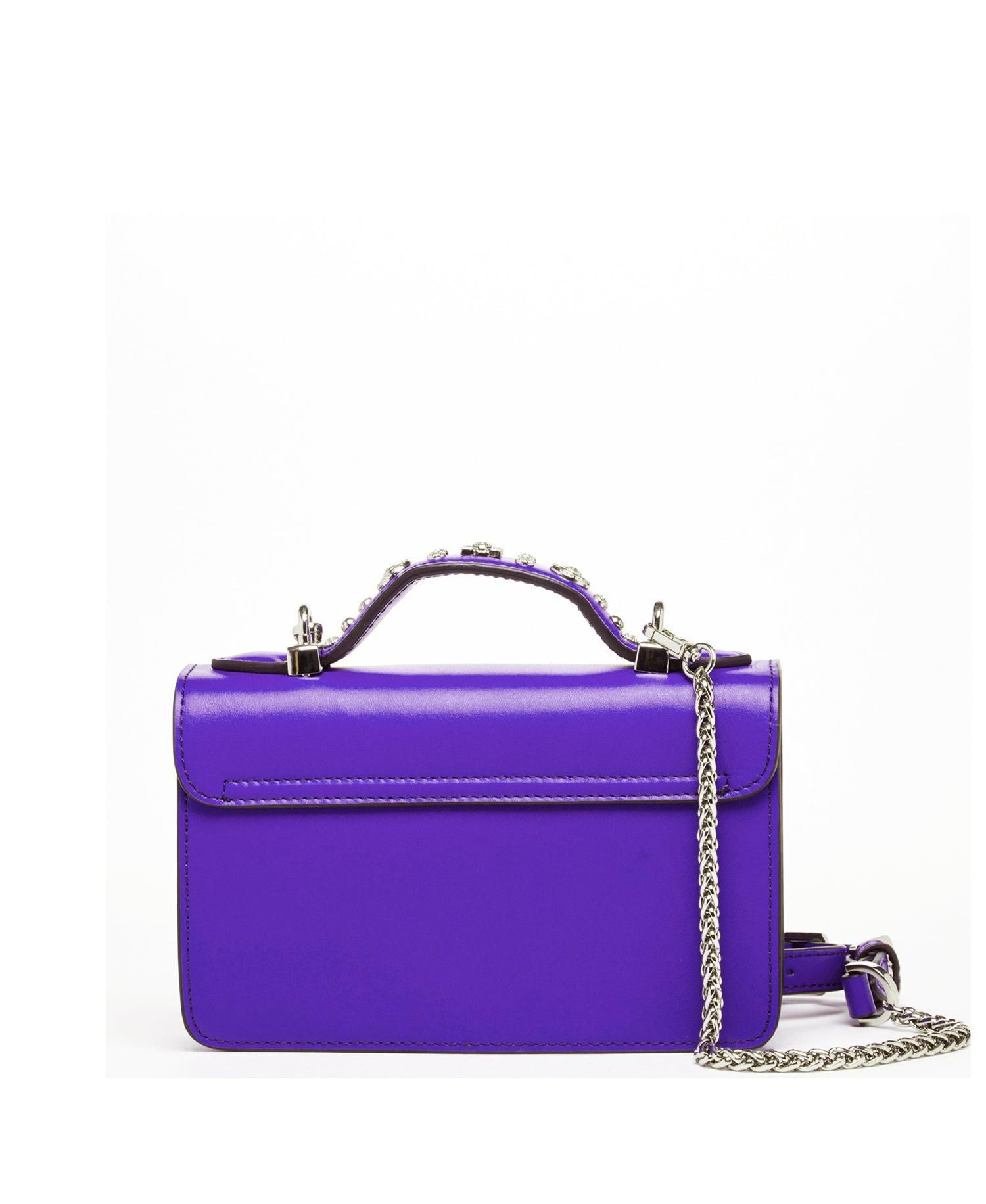 Women's Royal Leather Studded Mini Crossbody Bag Structured Top Handle Satchel with Buckle Closure
