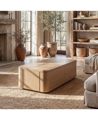 Wooden 4-Drawer Coffee Table - 55.1"x23.6"x17.3" Modern Storage Center Living Room Organizer Low Profile Accent Table