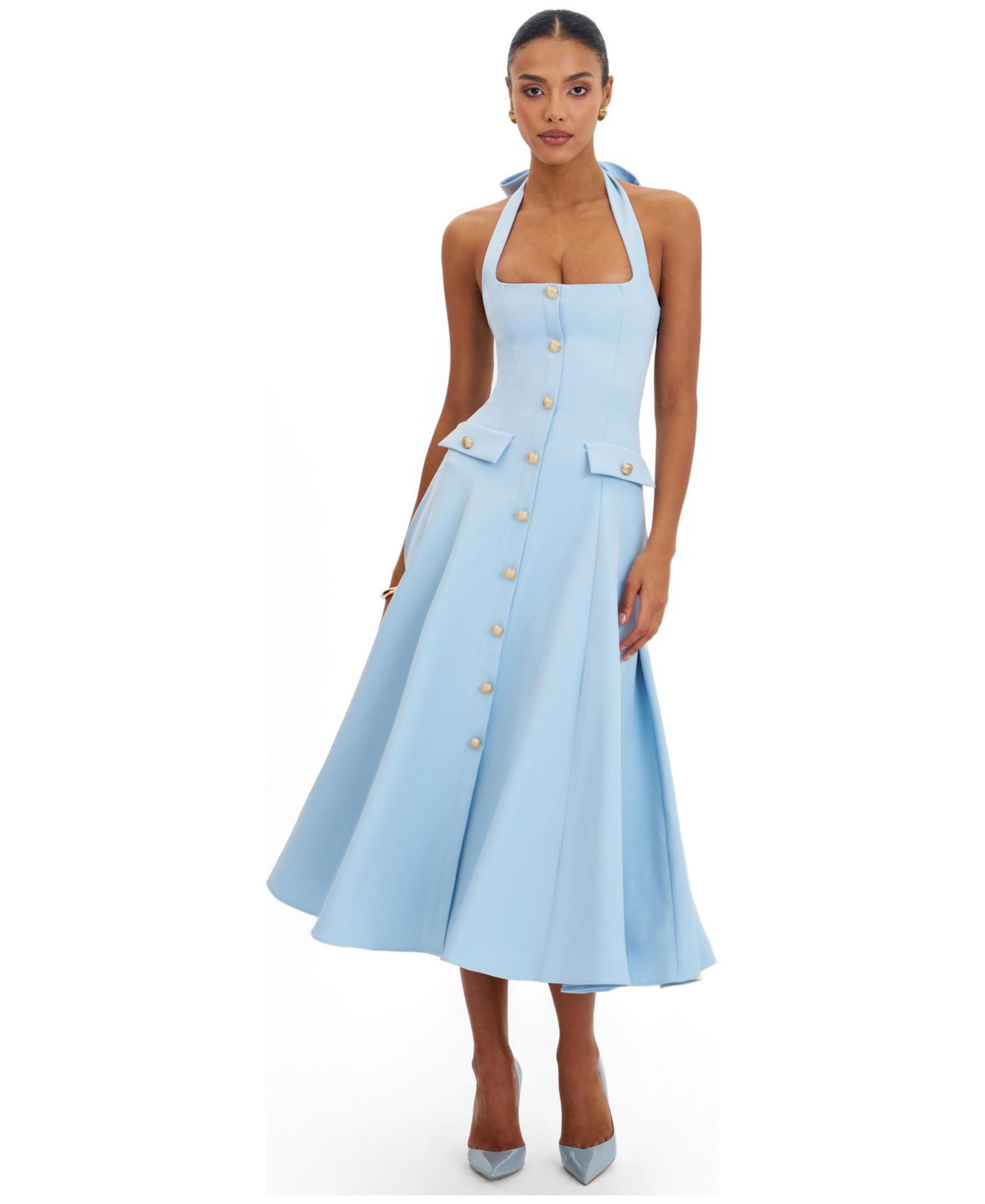 Women's Gillian Mist Blue Halter A-Line Midi Dress