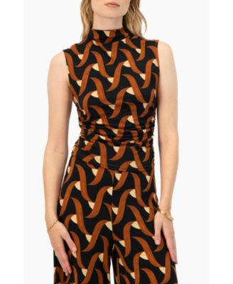 Women's Patterned Ruched High Neck Blouse