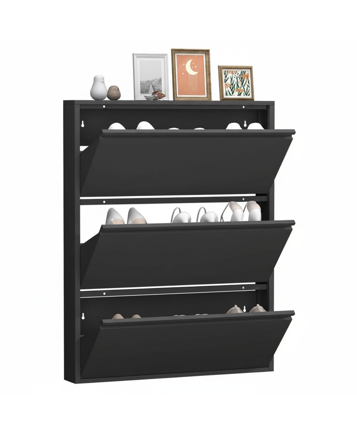 Yigii Wall Mount Metal Shoe Cabinet Narrow Entryway Storage Large Capacity All Steel