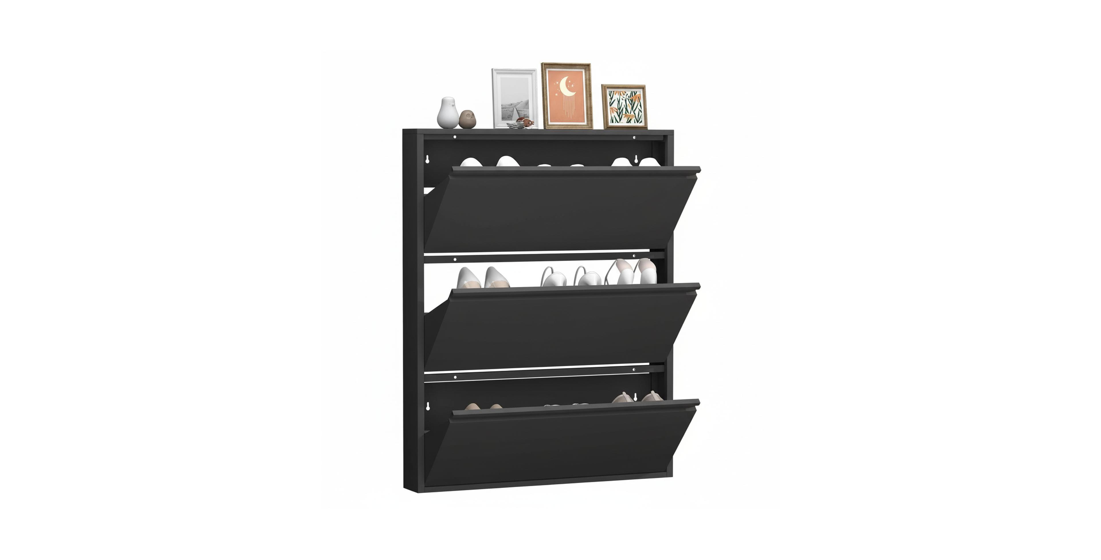 Yigii Wall Mount Metal Shoe Cabinet Narrow Entryway Storage Large Capacity All Steel