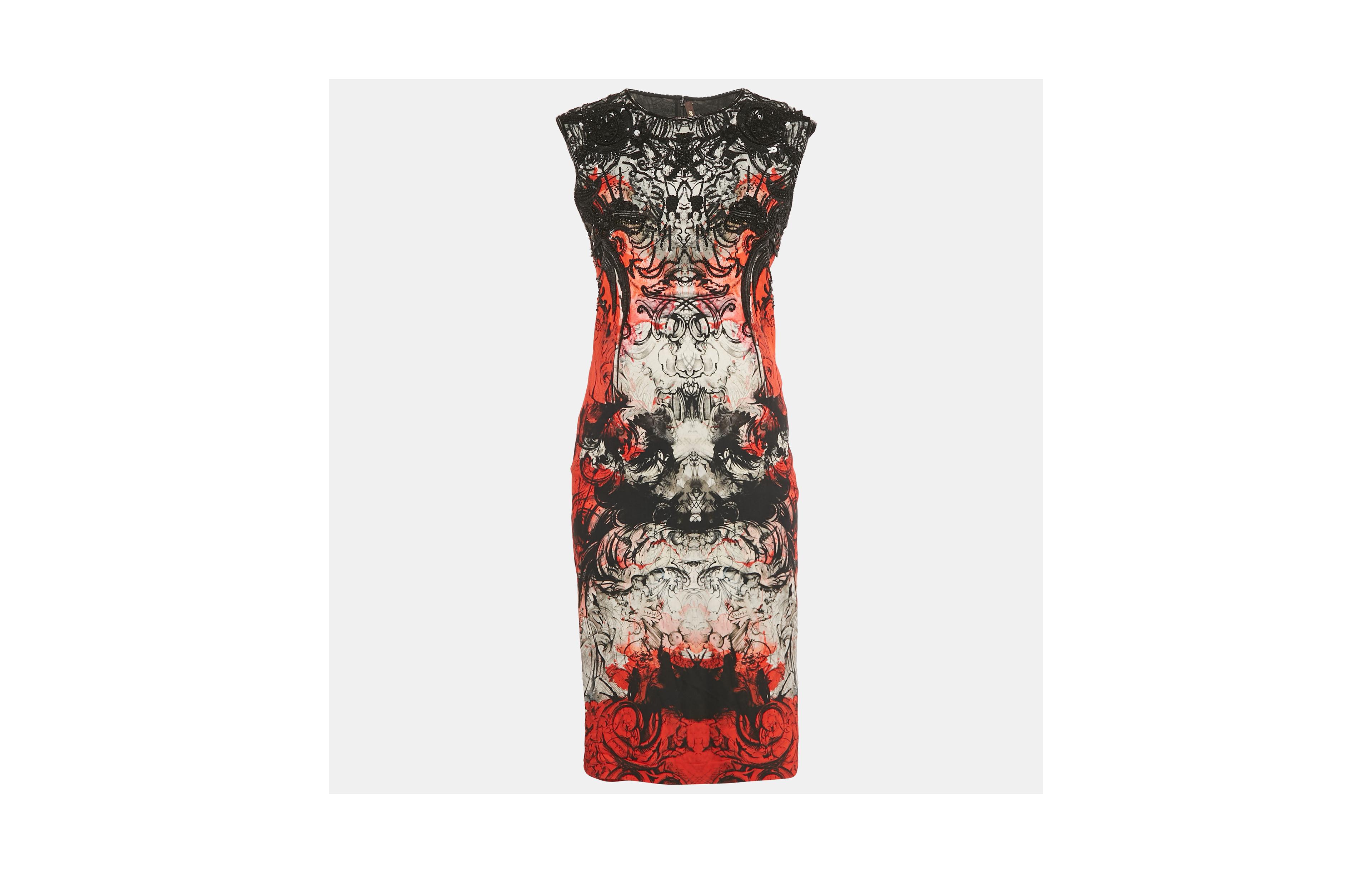 Pre-Owned Roberto Cavalli Women's Print Crepe Beaded Sleeveless Dress