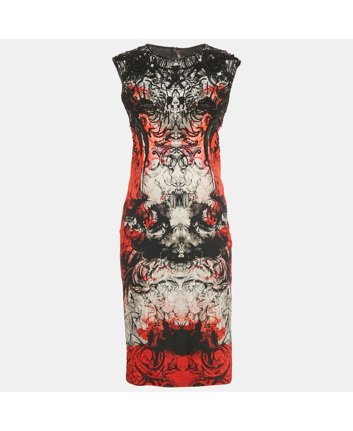 Women's Print Crepe Beaded Sleeveless Dress