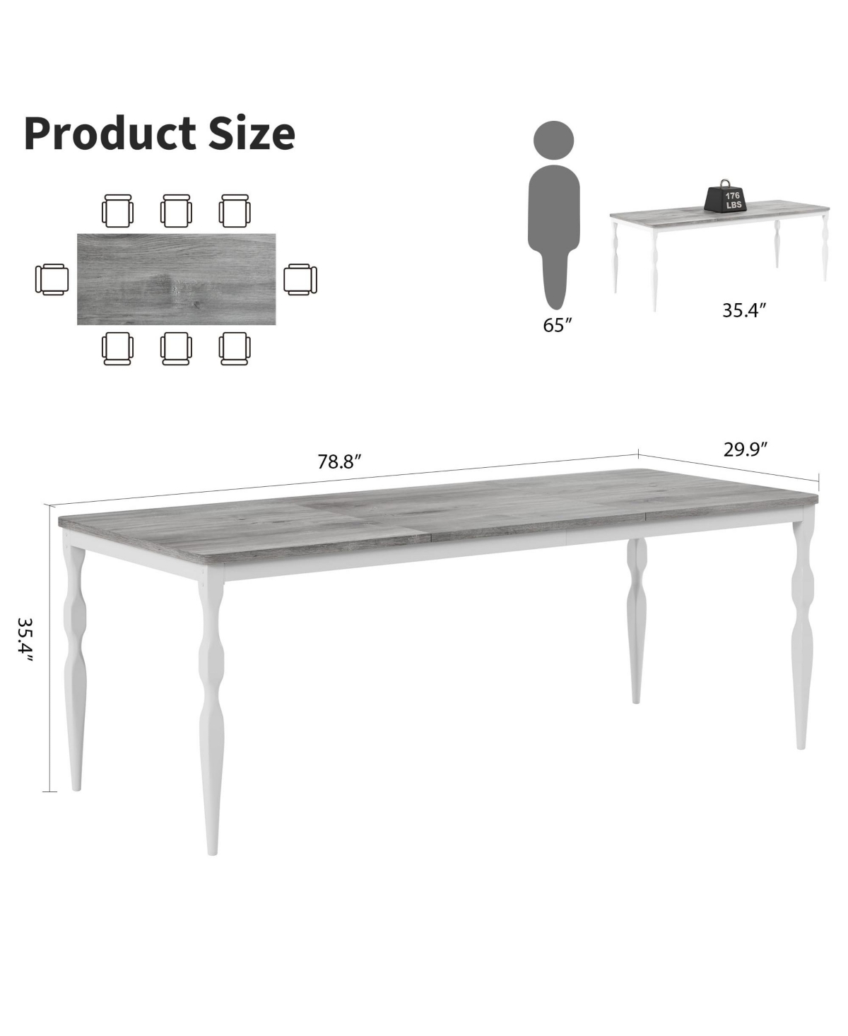 gaomon Dining Room Table 6, 70.9'' Mid Century Kitchen Table Furniture with Metal Frame Heavy Duty Legs