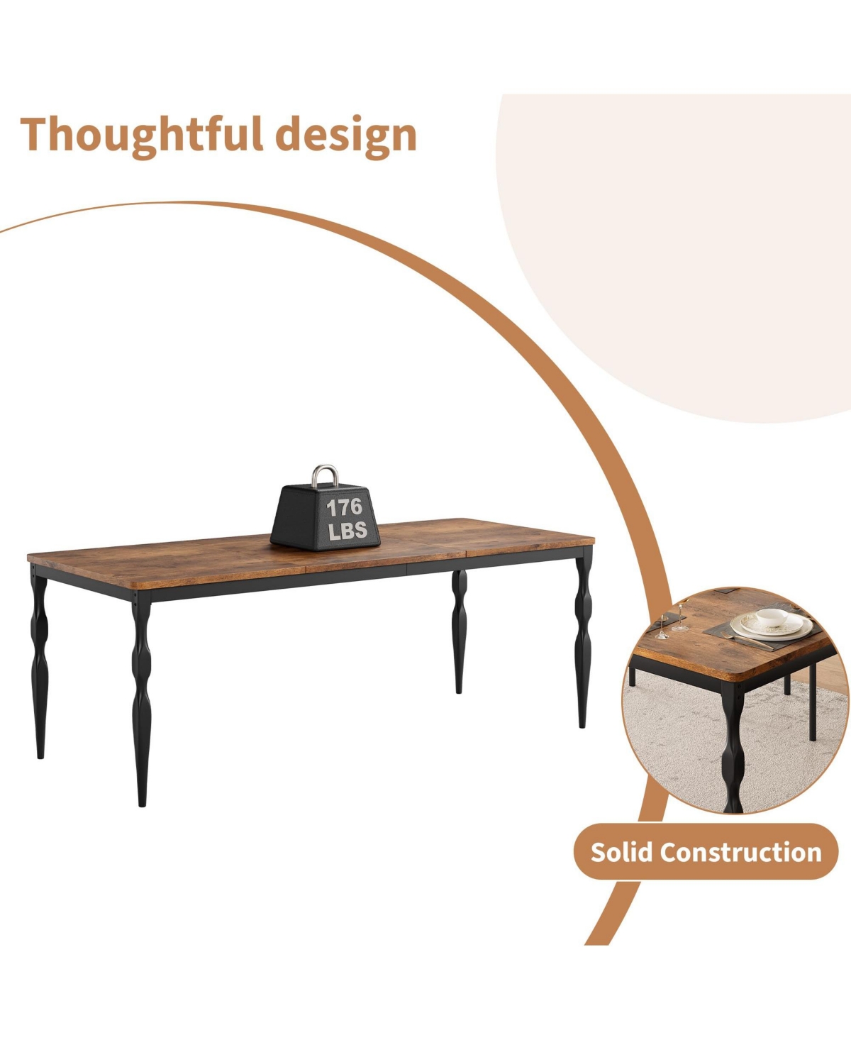 gaomon Dining Room Table 6, Mid Century Kitchen Furniture with Metal Frame Heavy Duty Legs