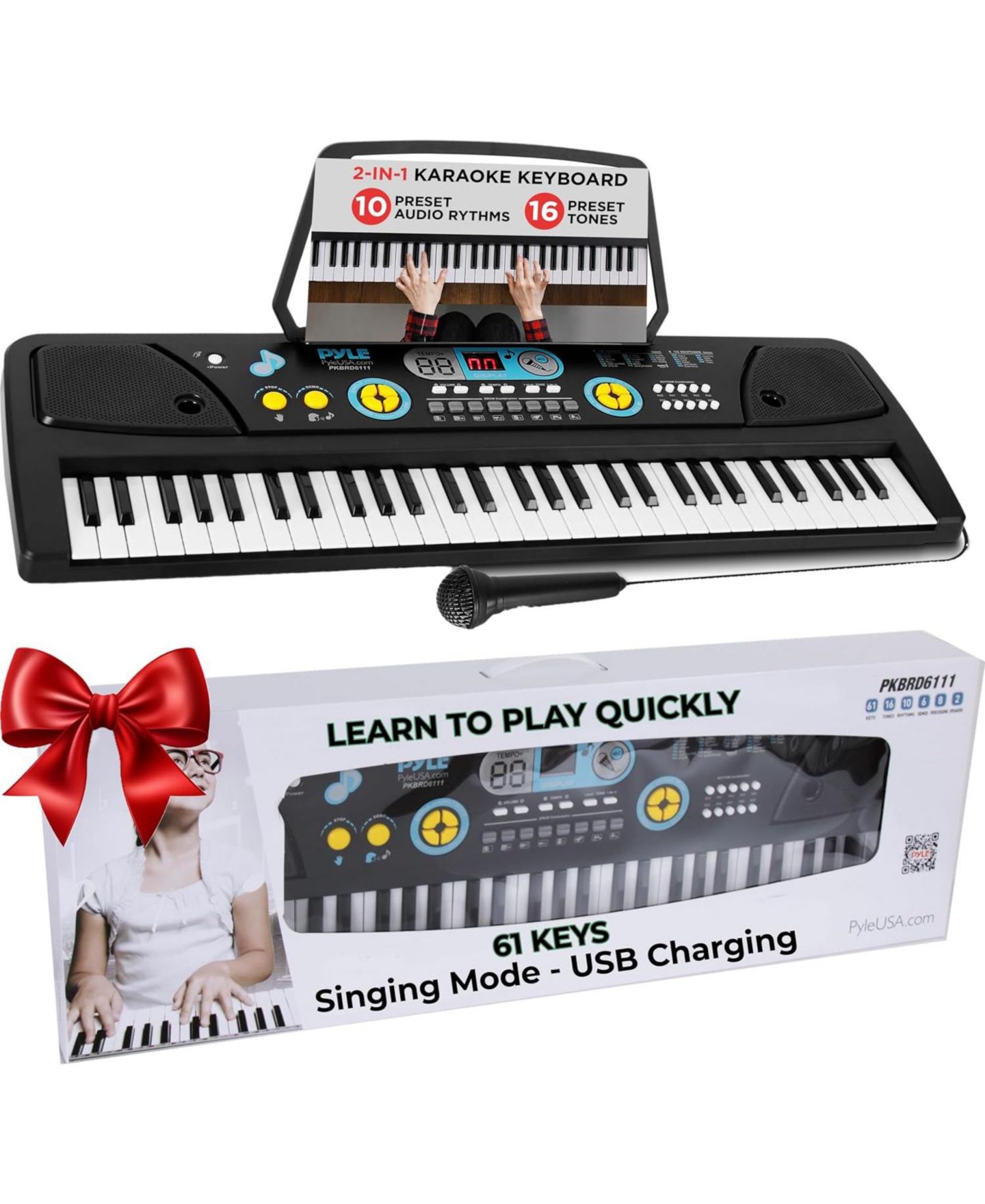Детская игрушка Pyle 61-Key Portable Karaoke Piano Keyboard with Microphone and Rechargeable Battery - PKBRD6111 — фото 1