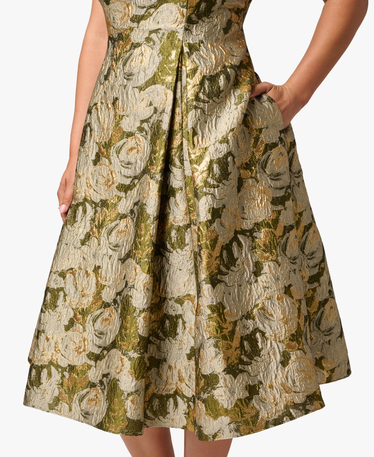 Plus Size Floral Jacquard Boat Neck Midi Dress