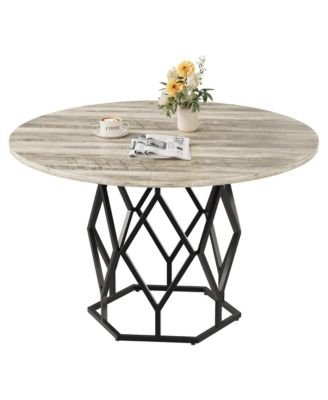 47 Inch Round Dining Table, Farmhouse Dining Kitchen Table for 4-6 People, Kitchen & Dining Room Tables