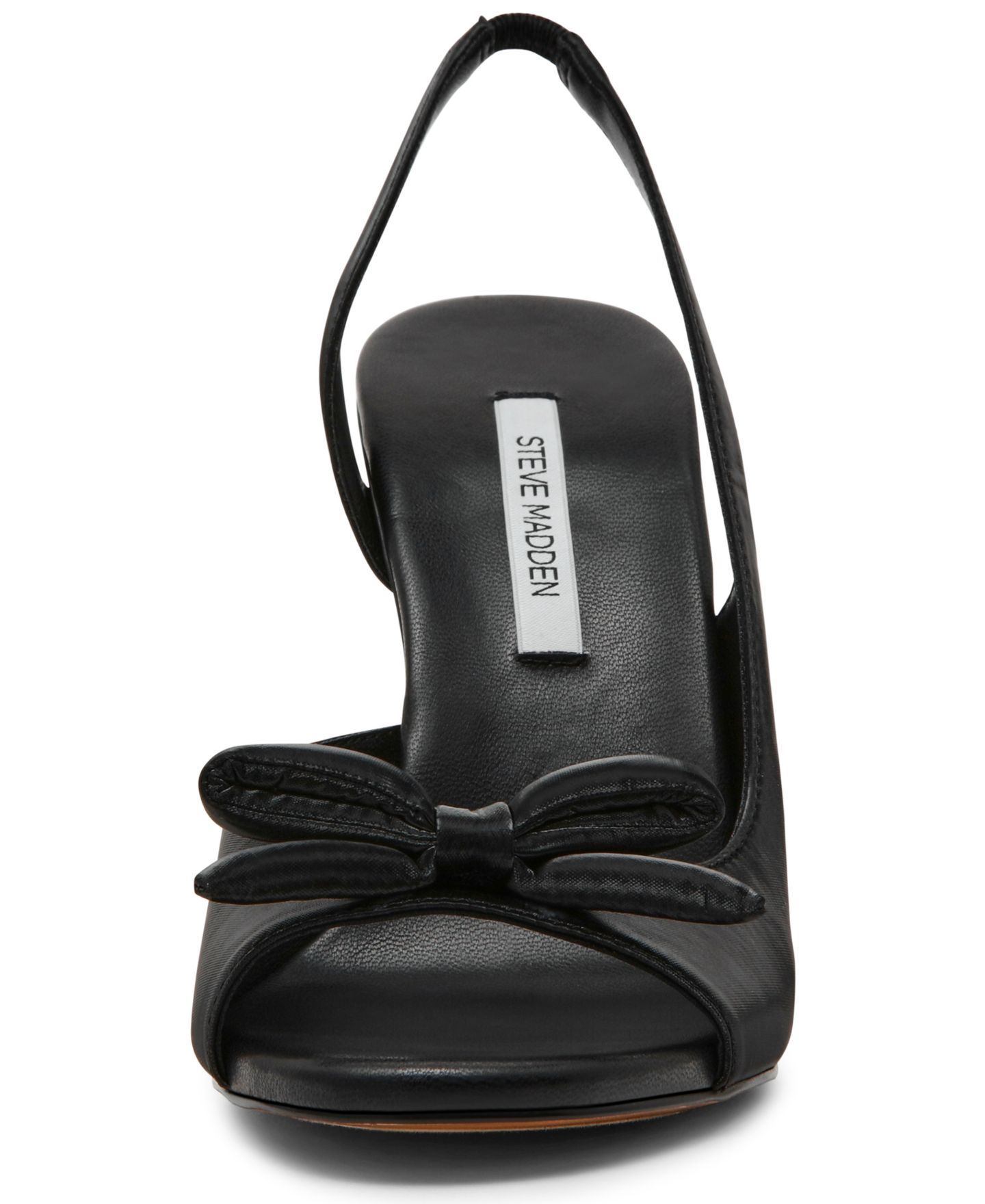 Женские туфли Steve Madden Flounce Slingback Peep-Toe Bow Pumps, цвет: Чёрный атласный — фото 7