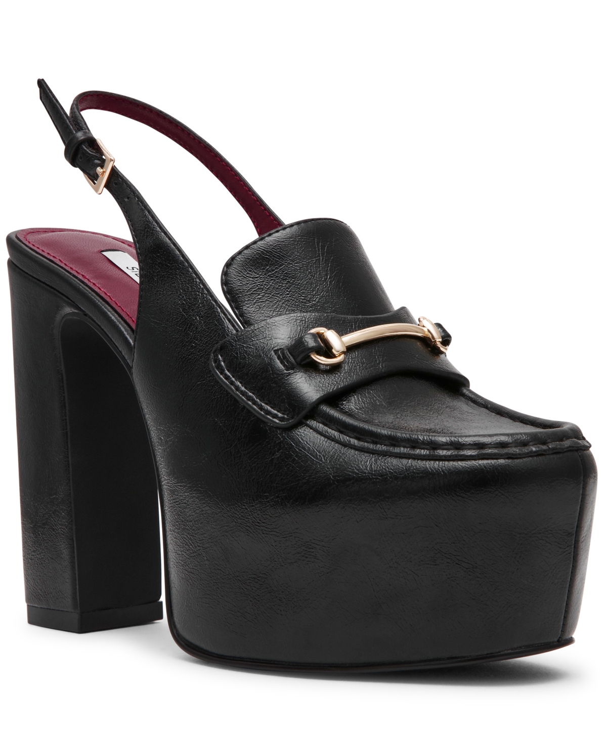 Steve Madden Women's Quinn High Platform Slingback Loafer Pumps In Black Crinkle