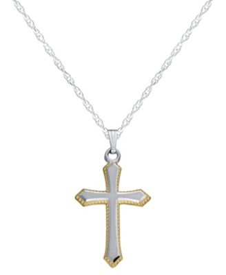 Engraved Edge Cross Pendant Necklace in Sterling Silver