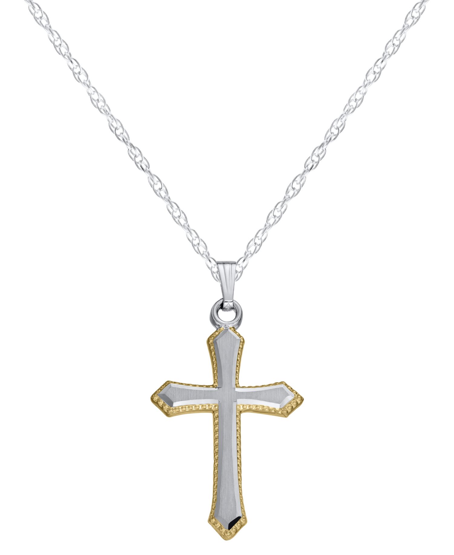 Engraved Edge Cross Pendant Necklace in Sterling Silver