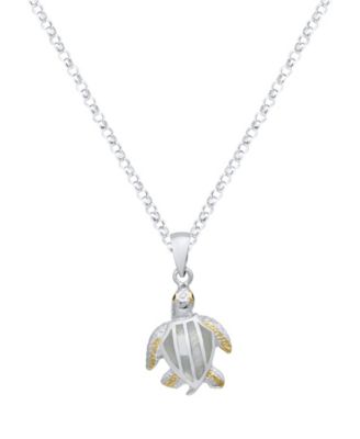 Kyocera Opal Turtle Pendant Necklace in Sterling Silver