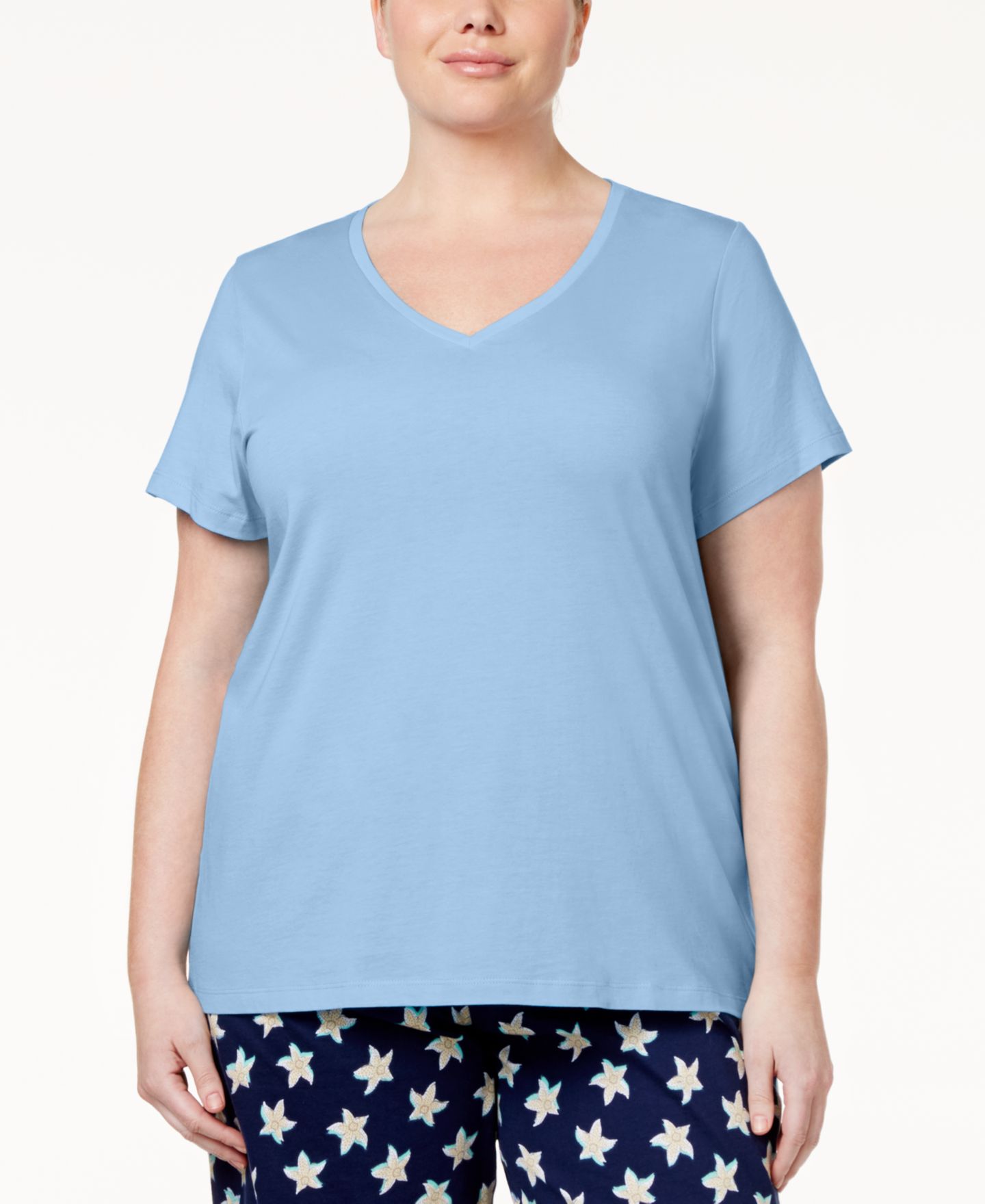 Женская футболка Hue Plus size Sleepwell Solid S/S V-Neck T-Shirt with Temperature Regulating Technology, цвет: Синий — фото 1