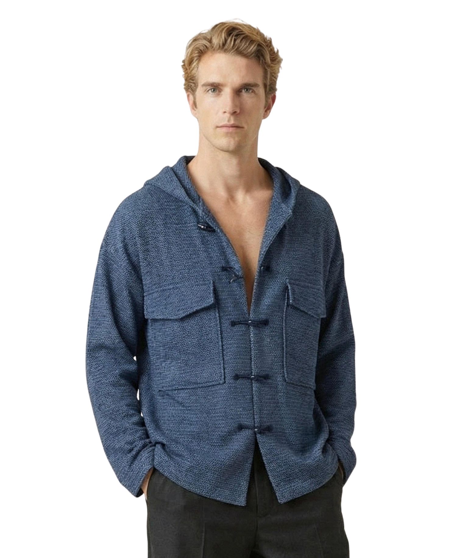 Men's Hooded Toggle-Closure Dual-Pocket Jacket