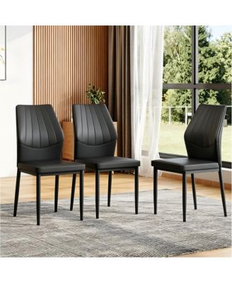 Set of 3 Black Ergonomic PU Dining Chairs