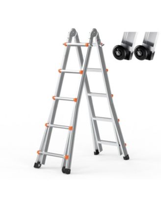 20 feet Telescoping A-Frame Ladder, Compact Aluminum Multi-Function Extension Ladder, Collapsible Design, 330 lb Load Capacity