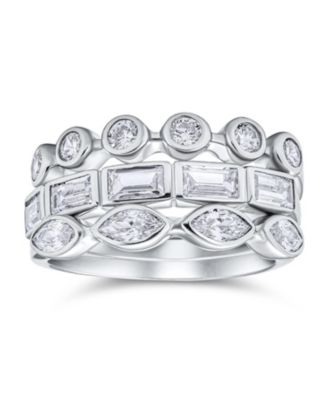 Stackable Eternity Band Ring Set 3PC CZ Baguette Marquise Round .925 Sterling Silver