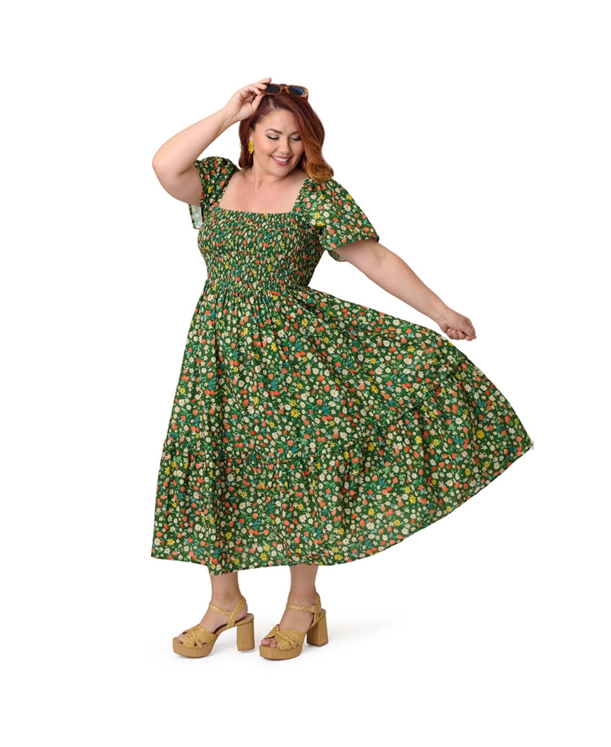 Unique Vintage Plus Smocked Bodice Midi Dress