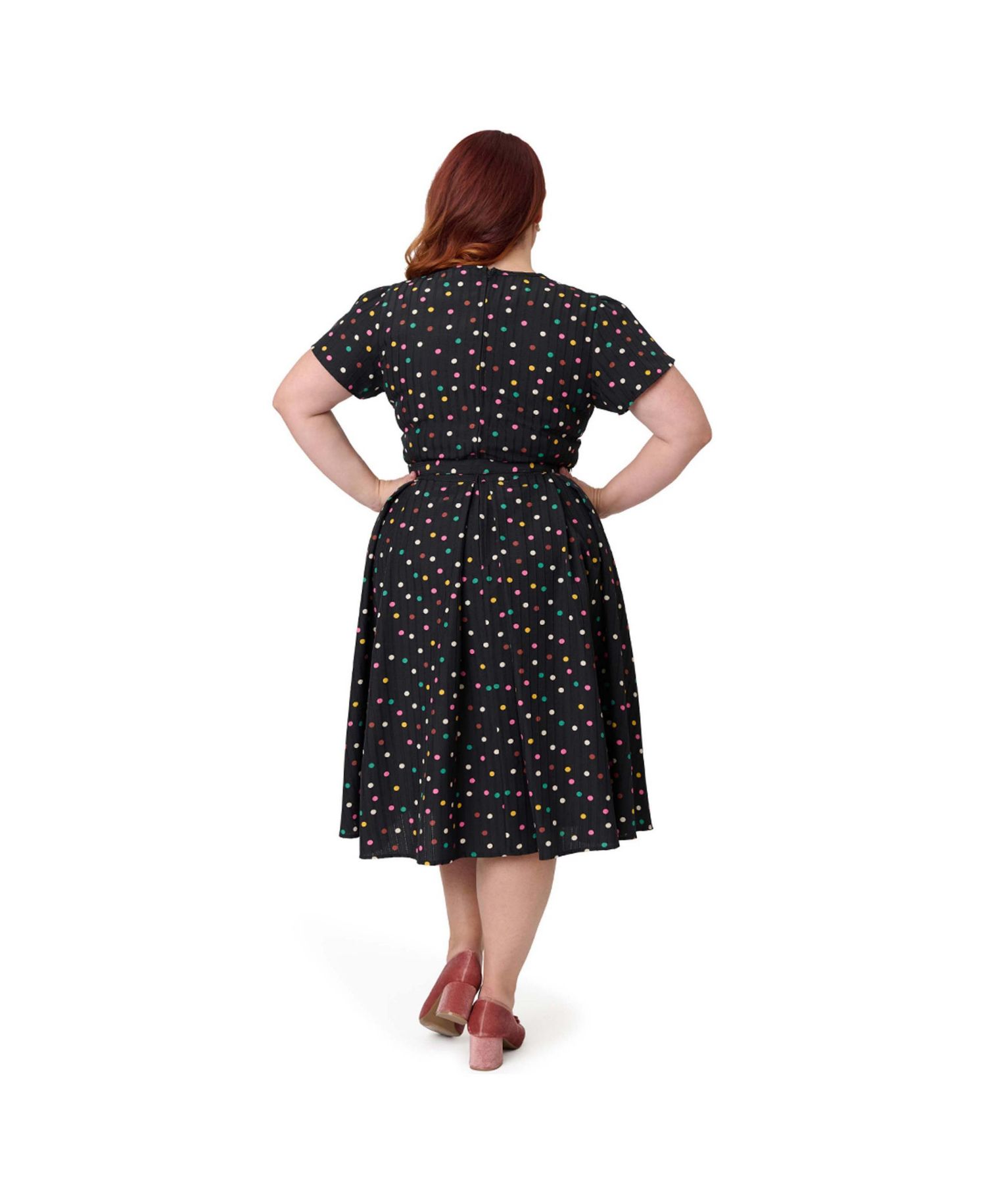 Plus Size Short Petal Sleeve Tie Neck Dahlia Swing Dress