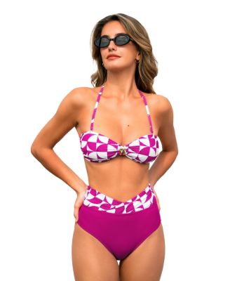 Women's V-Neck Bandeau Bikini Set with Removable Straps