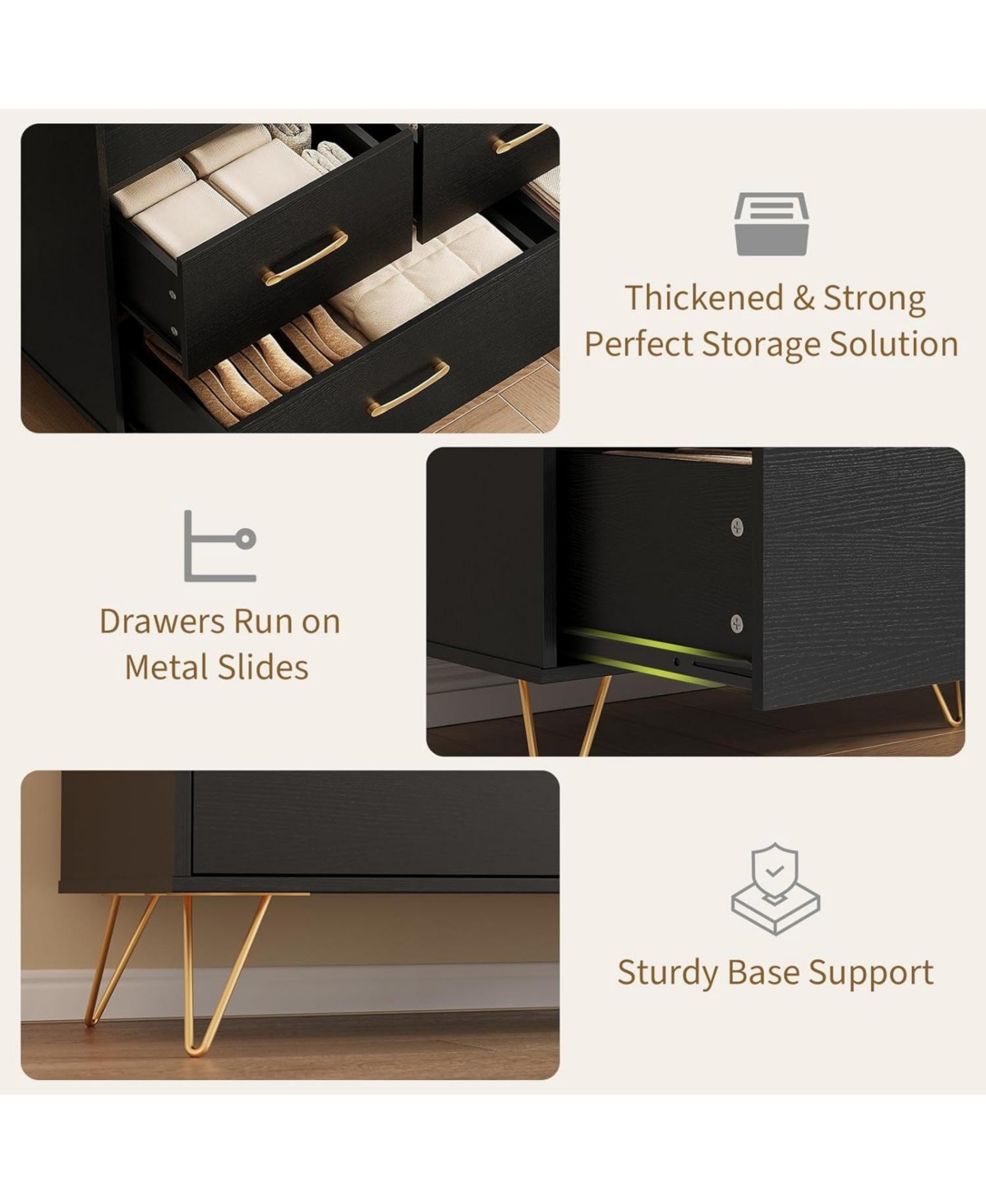 gaomon 47" Wide 5 Drawer Led Dresser with Charging Station, Modern Wood Chest for Bedroom, Nursery, Hallway