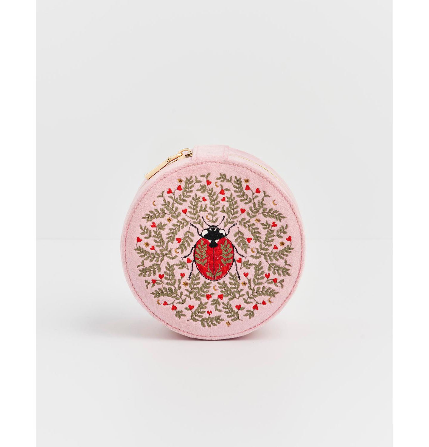 Женская сумка Fable England Ladybird Velvet Embroidered Circle Jewellery Box, цвет: Розовый — фото 1