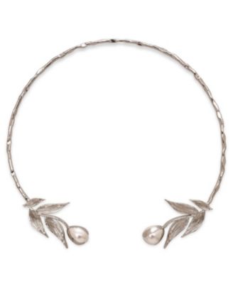 Dhwani Bansal Rhodium Plated Statement Reva Choker with Baroque Shell Pearls - White rhodium