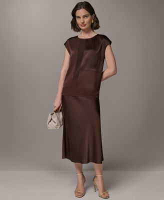 Petite Crewneck Sleeveless Blouse & A-Line Midi Skirt