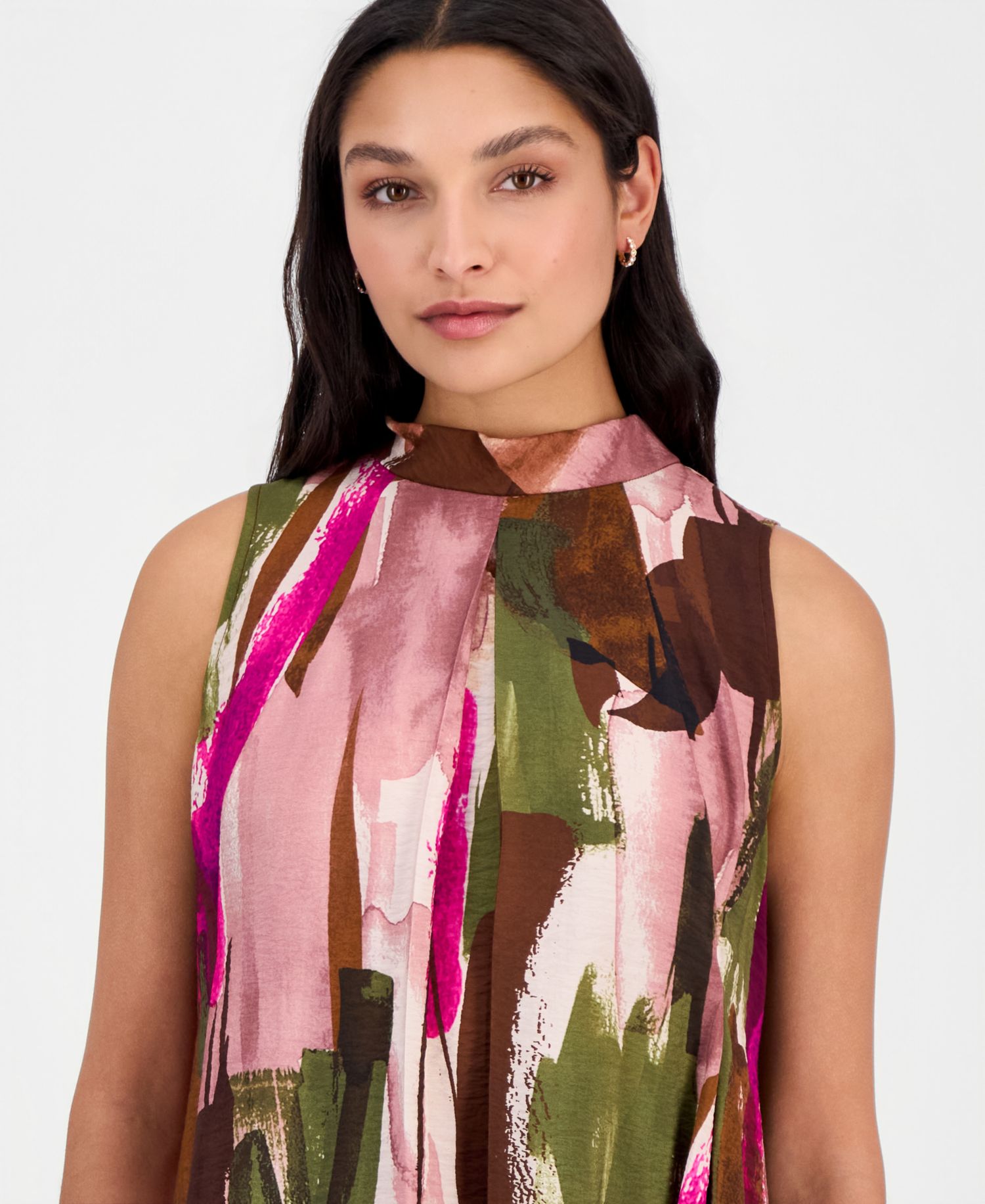 Women's Printed Mock-Neck Sleeveless A-Line Dress
