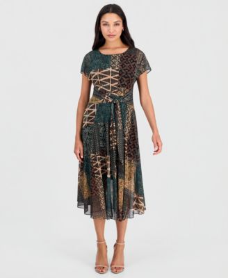 Women's Printed Tie-Front Midi Dress