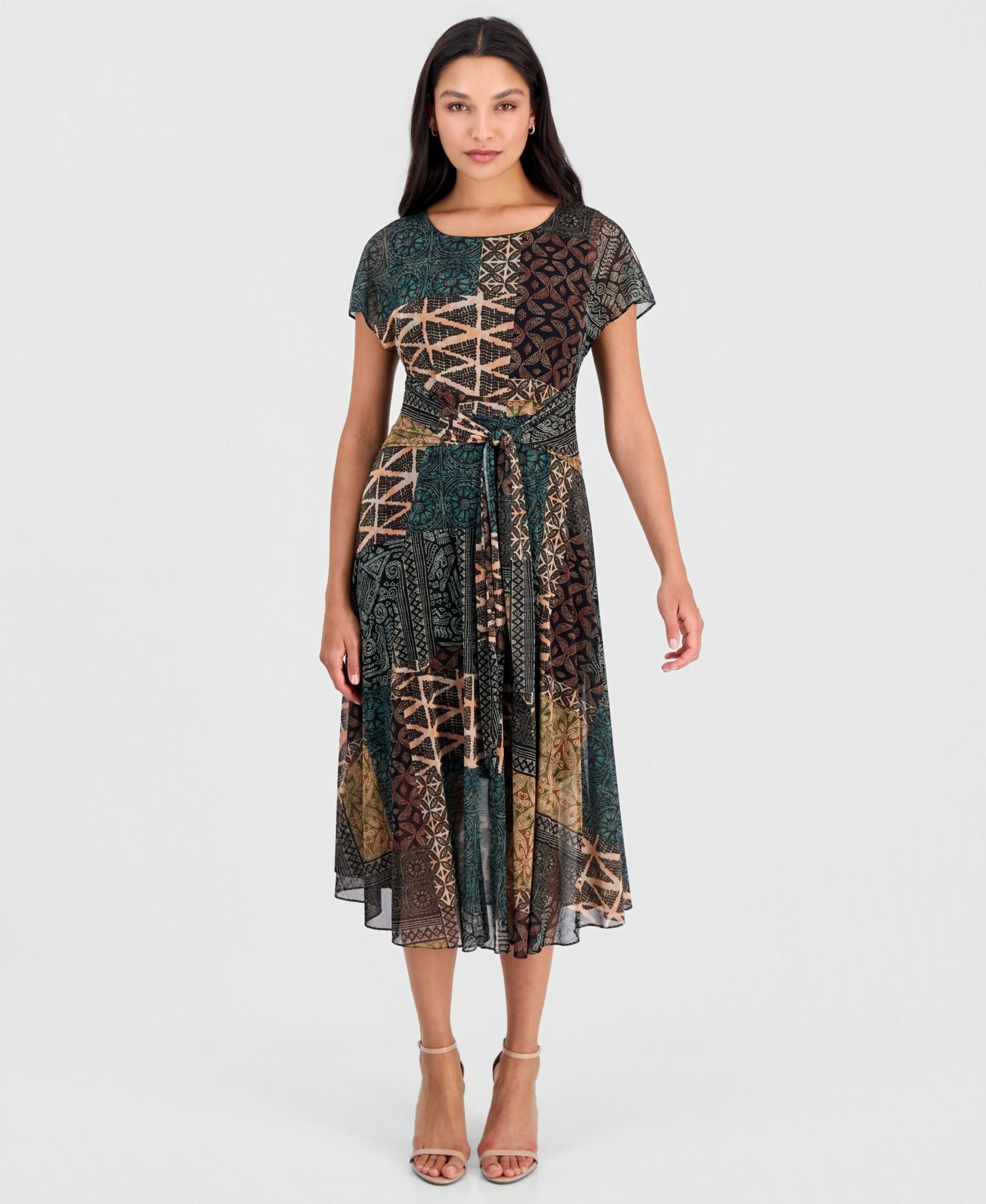 Women's Printed Tie-Front Midi Dress