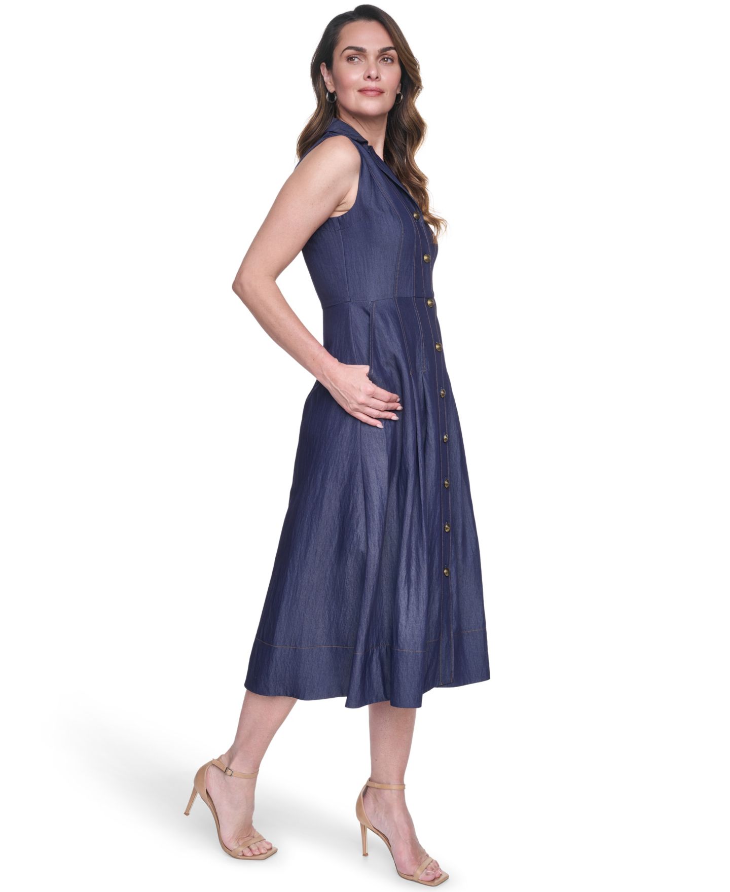 Женское платье Vince Camuto Denim Sleeveless Midi Shirt-Dress, цвет: Джинсовый — фото 2