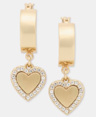 Pav&eacute; Heart Charm Hoop Earrings 