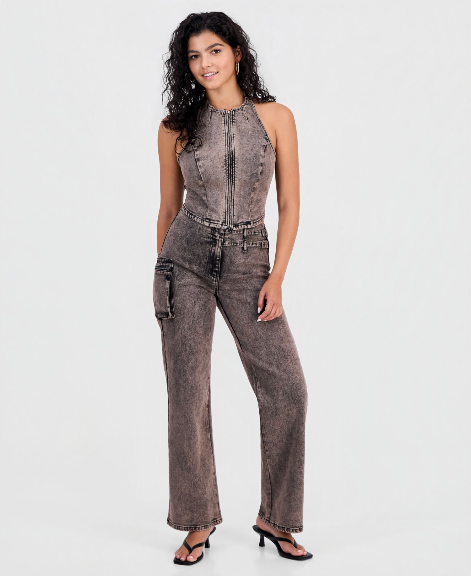 Women's Dirty Denim Halter-Neck Top