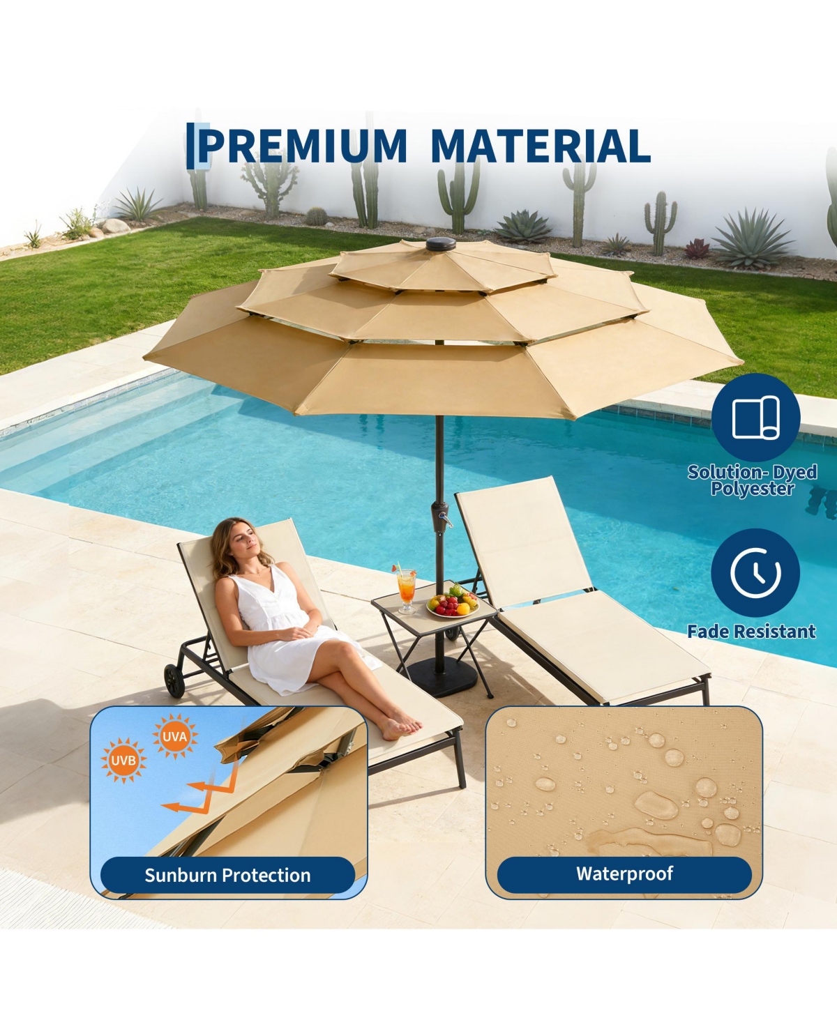 homfan 9ft Patio Umbrella with 24 Led Lights, Vented Canopy, Crank & Tilt System, 8-Rib Design for Backyard, Garden, Deck Poolside