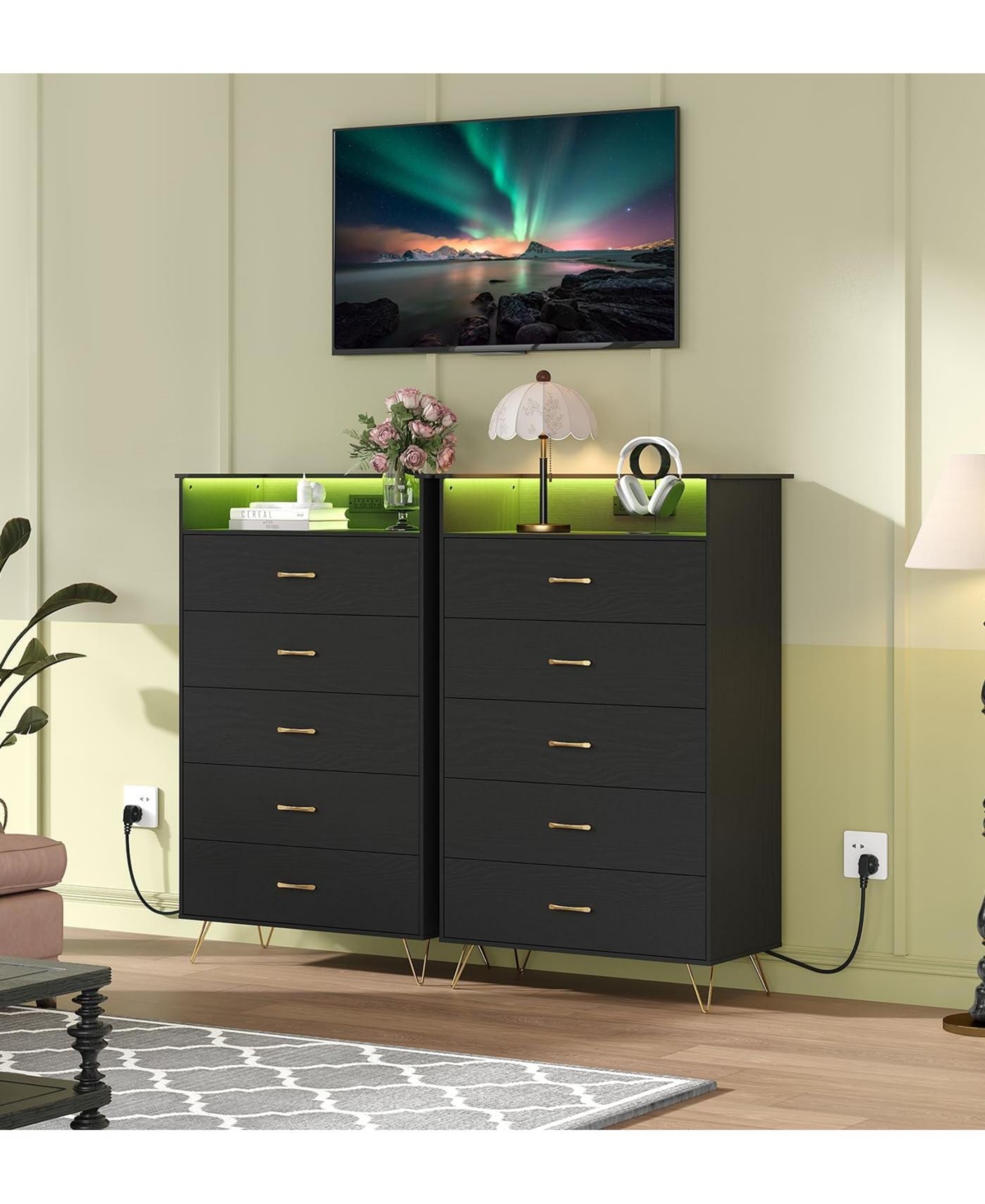 gaomon 5 Drawer Tall Wood Dresser with Soft-Close Slides, Water-Resistant Storage Cabinet for Bedroom, Hallway