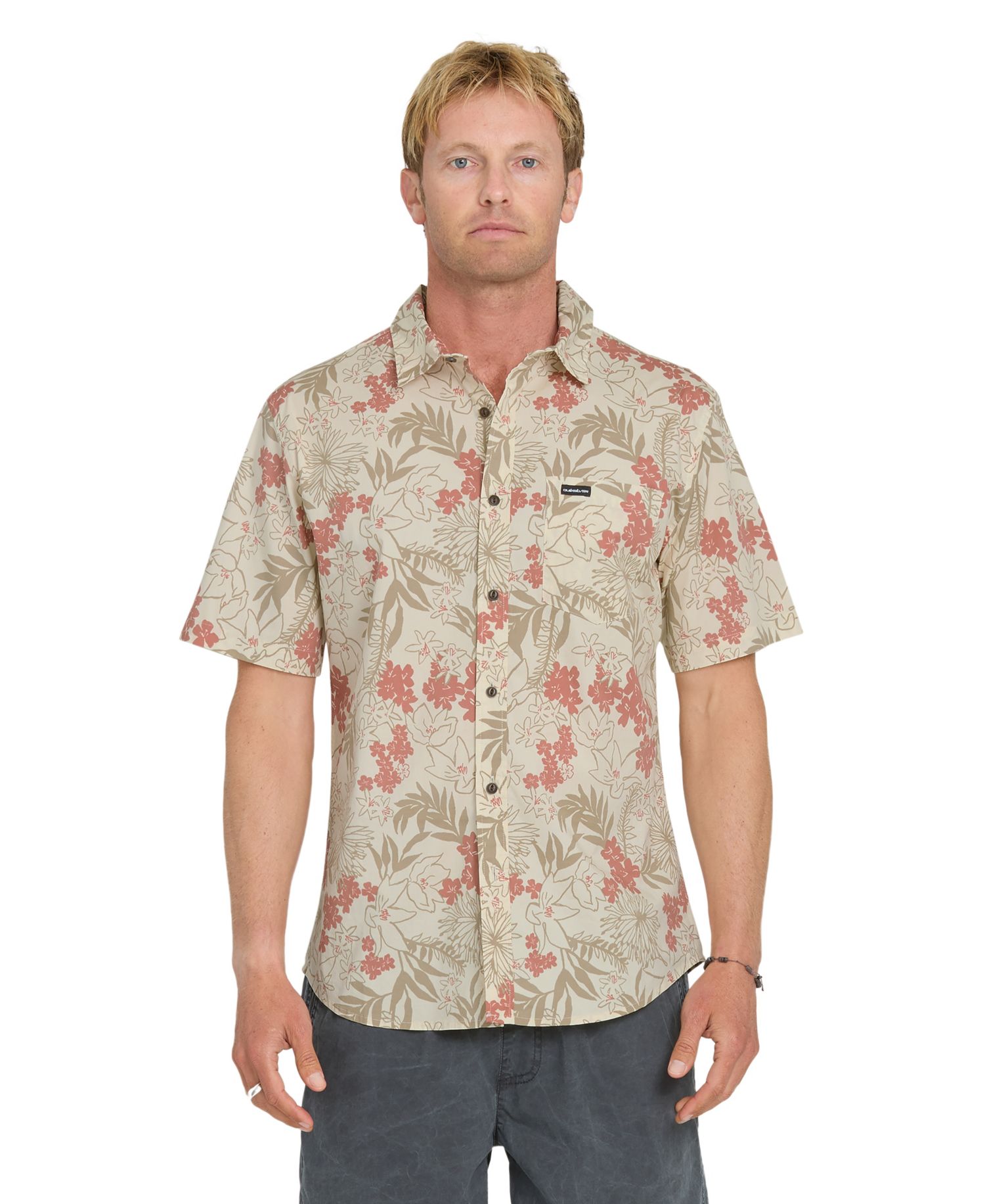 Men's Tropical Floral Print Short-Sleeve Shirt