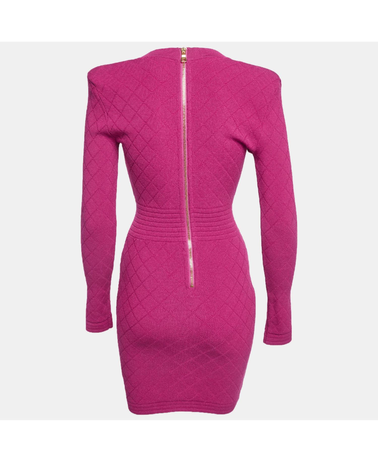 Women's Fuchsia Jacquard Knit Button Detail Mini Dress