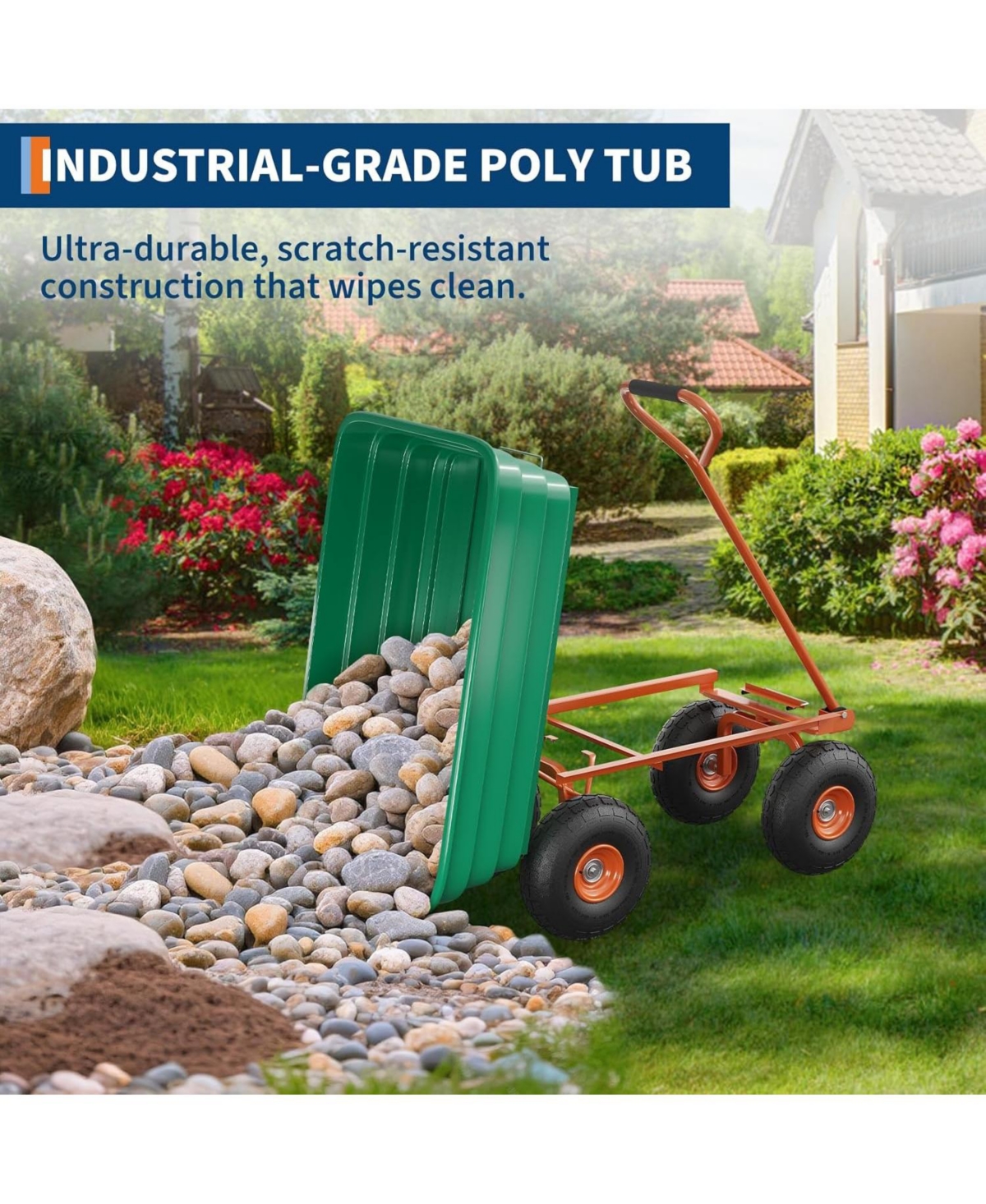 gaomon 600 Lbs Heavy-Duty Garden Dump Cart All-Terrain Yard Utility Wagon with Quick-Release System and Adjustable 180 Handle