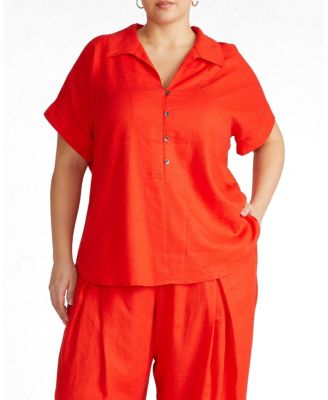 Plus Size Sandy Short Sleeve Stretch Linen Shirt