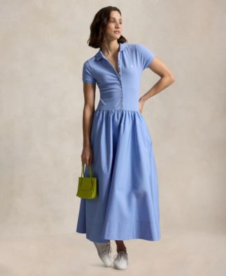 Women's Hybrid Mesh Polo Collar A-Line Dress