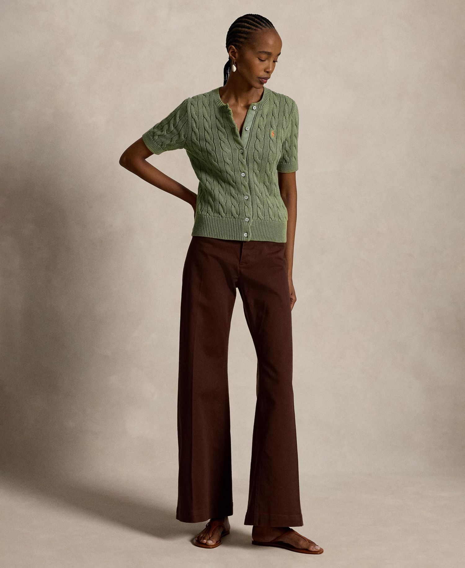 Women's Cable-Knit Cotton Short-Sleeve Cardigan