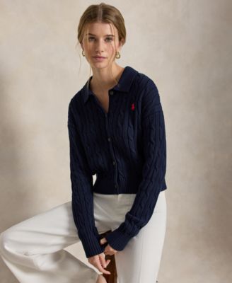 Women's Polo Collar Long-Sleeve Cardigan