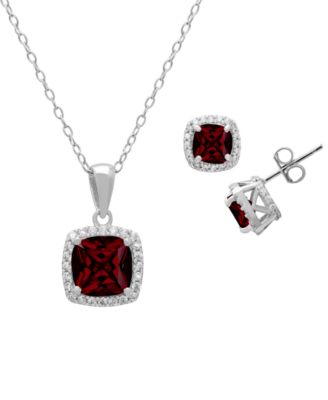 2-Piece Garnet (1.75 ct. t.w.) & White Topaz (0.64 ct. t.w.) Pendant Necklace and Earrings Set in Sterling Silver